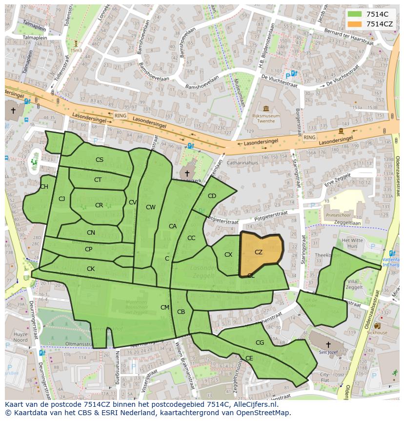 Afbeelding van het postcodegebied 7514 CZ op de kaart.
