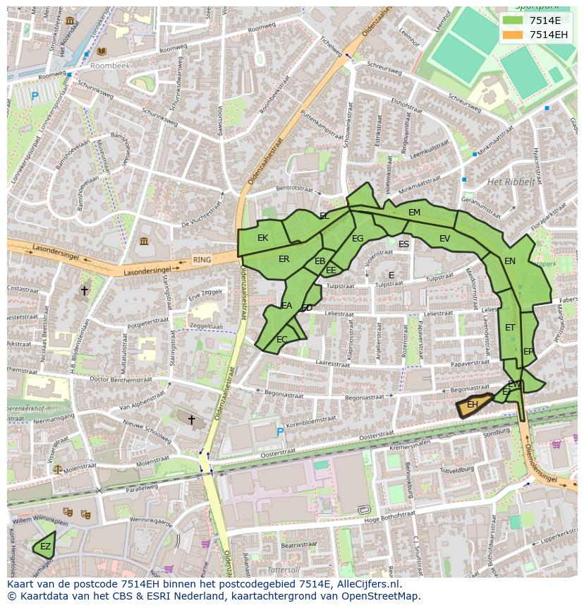Afbeelding van het postcodegebied 7514 EH op de kaart.