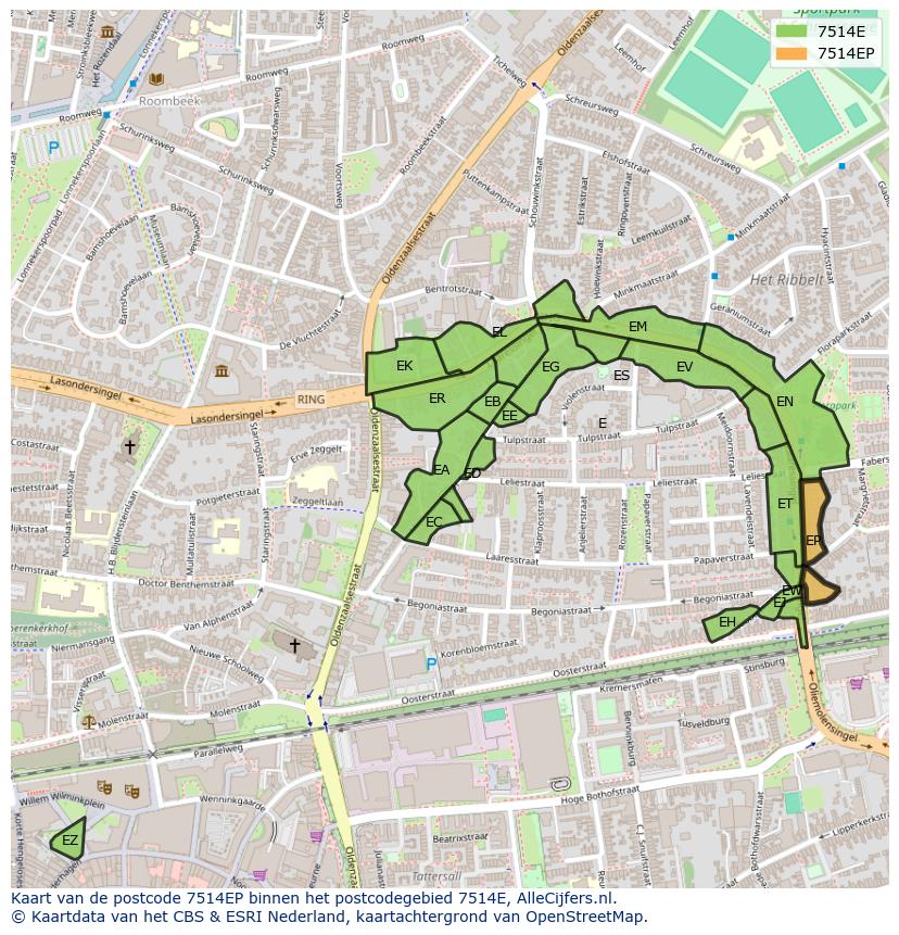 Afbeelding van het postcodegebied 7514 EP op de kaart.