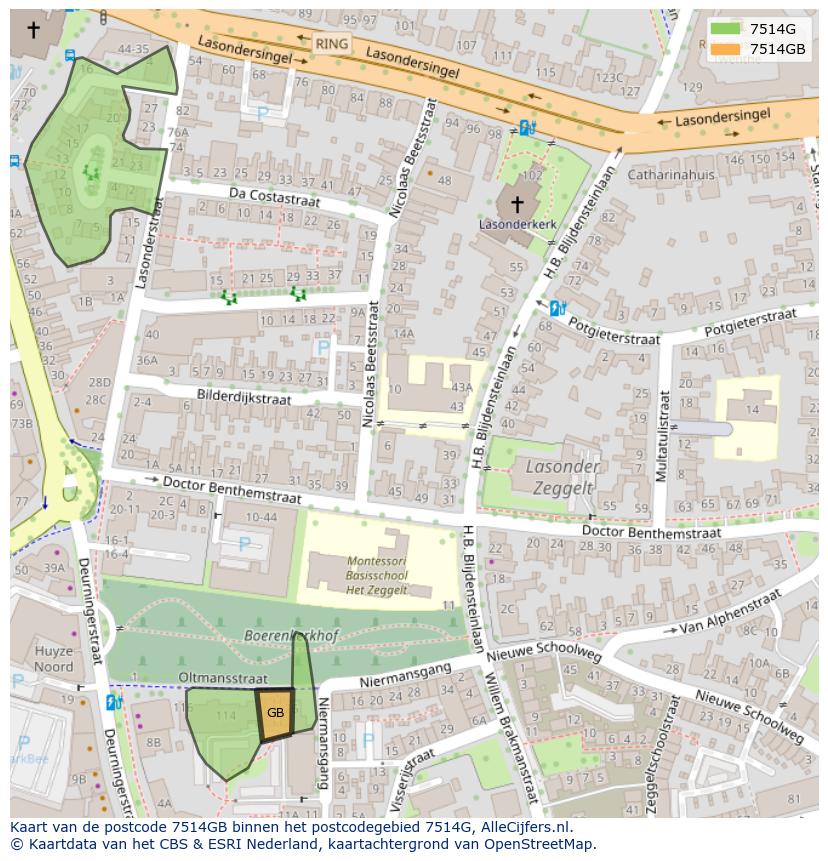 Afbeelding van het postcodegebied 7514 GB op de kaart.