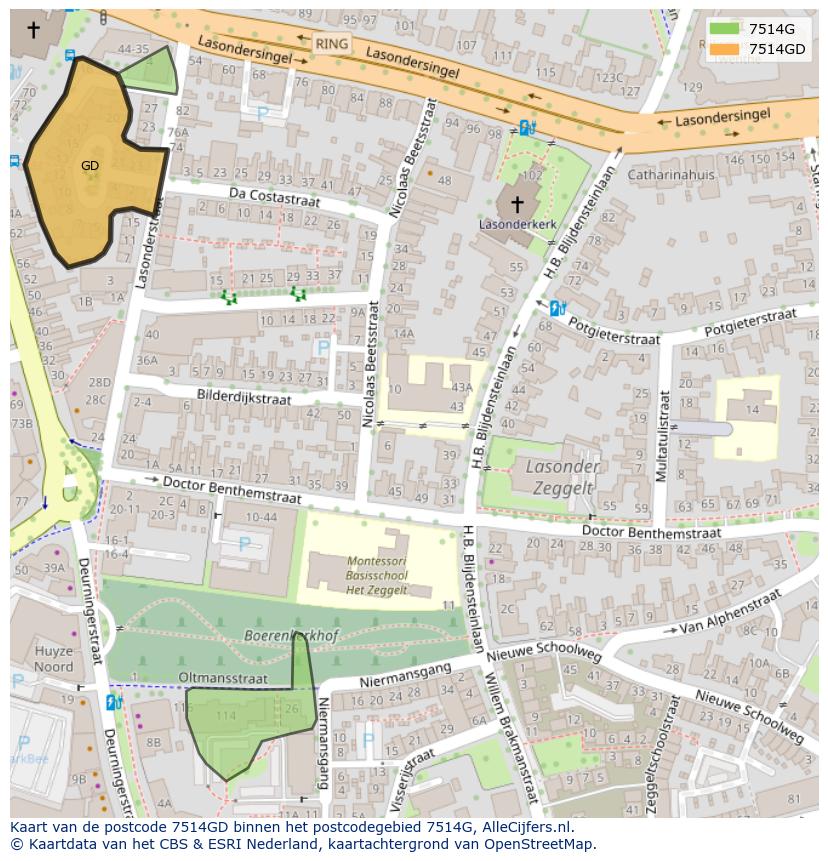 Afbeelding van het postcodegebied 7514 GD op de kaart.