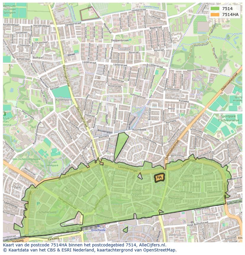 Afbeelding van het postcodegebied 7514 HA op de kaart.