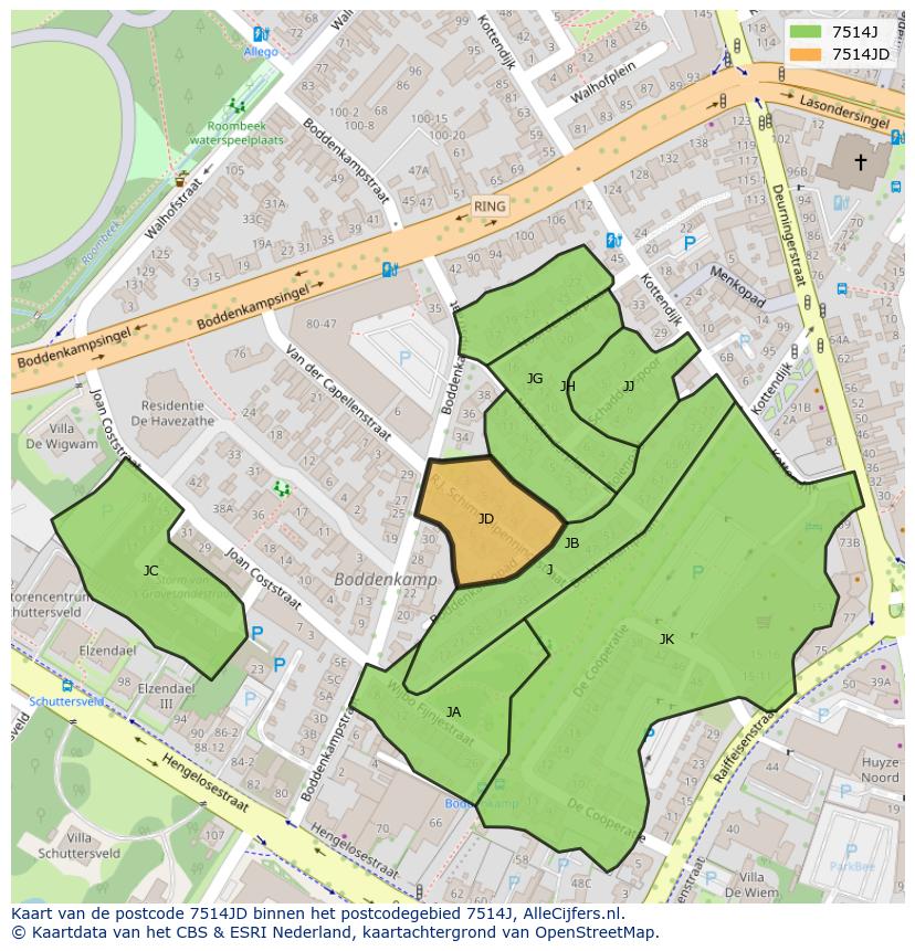 Afbeelding van het postcodegebied 7514 JD op de kaart.