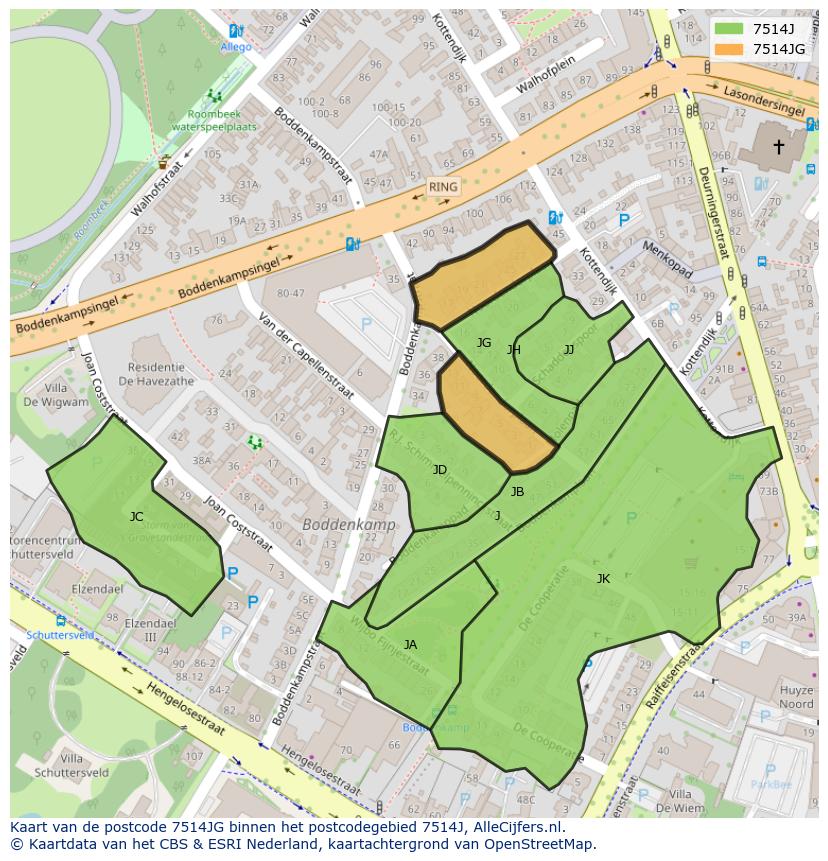 Afbeelding van het postcodegebied 7514 JG op de kaart.