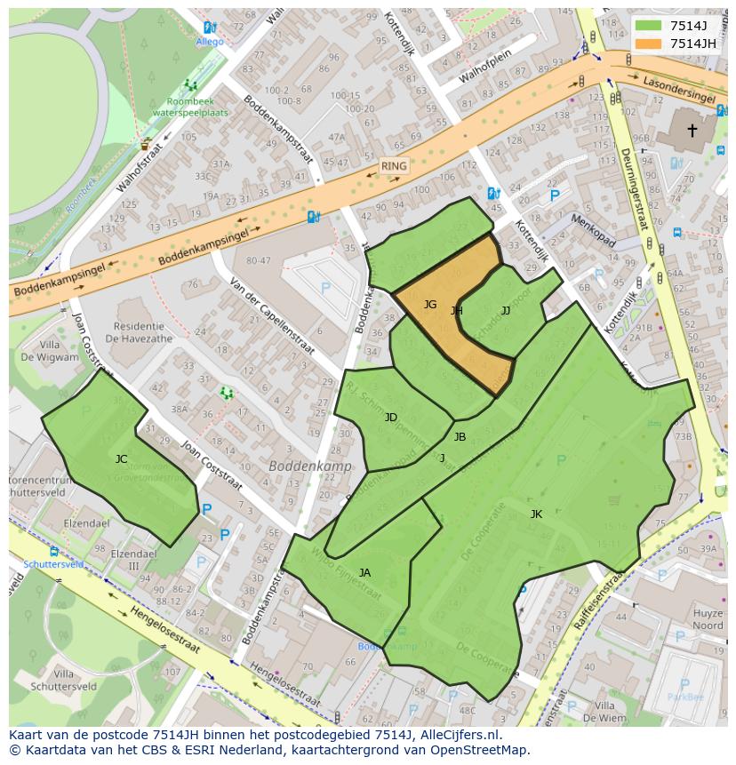 Afbeelding van het postcodegebied 7514 JH op de kaart.