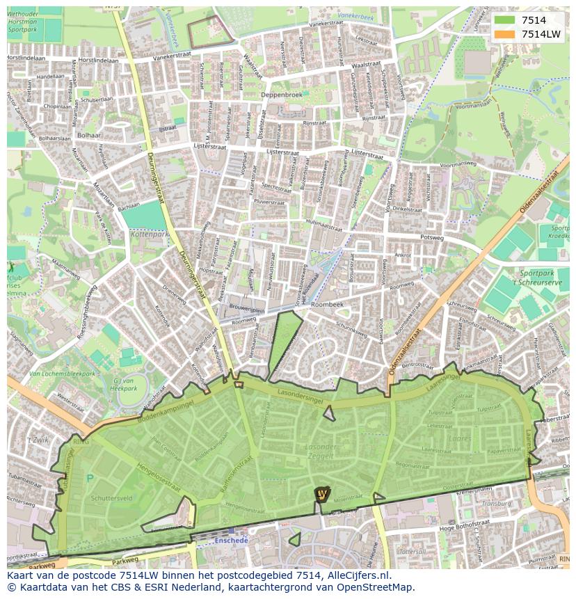 Afbeelding van het postcodegebied 7514 LW op de kaart.