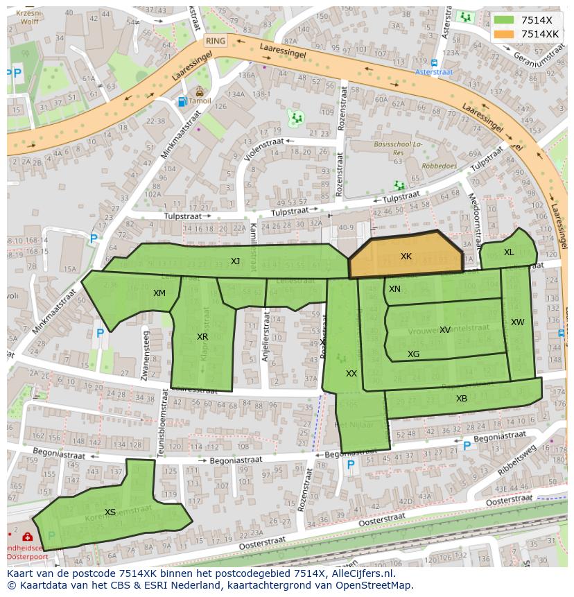 Afbeelding van het postcodegebied 7514 XK op de kaart.