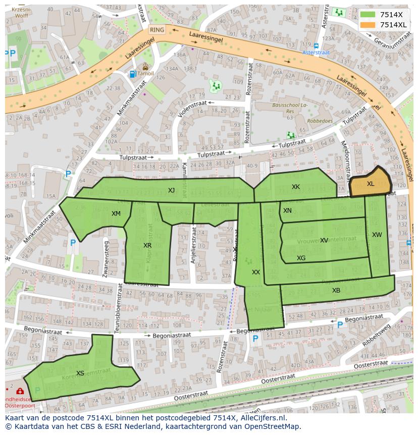 Afbeelding van het postcodegebied 7514 XL op de kaart.