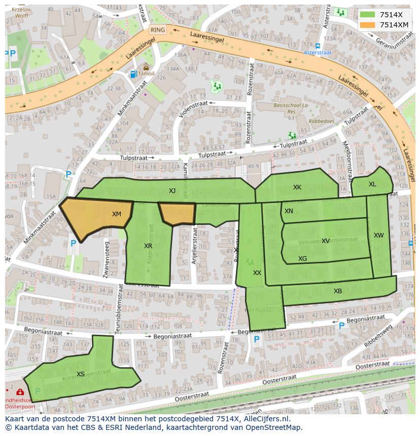 Afbeelding van het postcodegebied 7514 XM op de kaart.