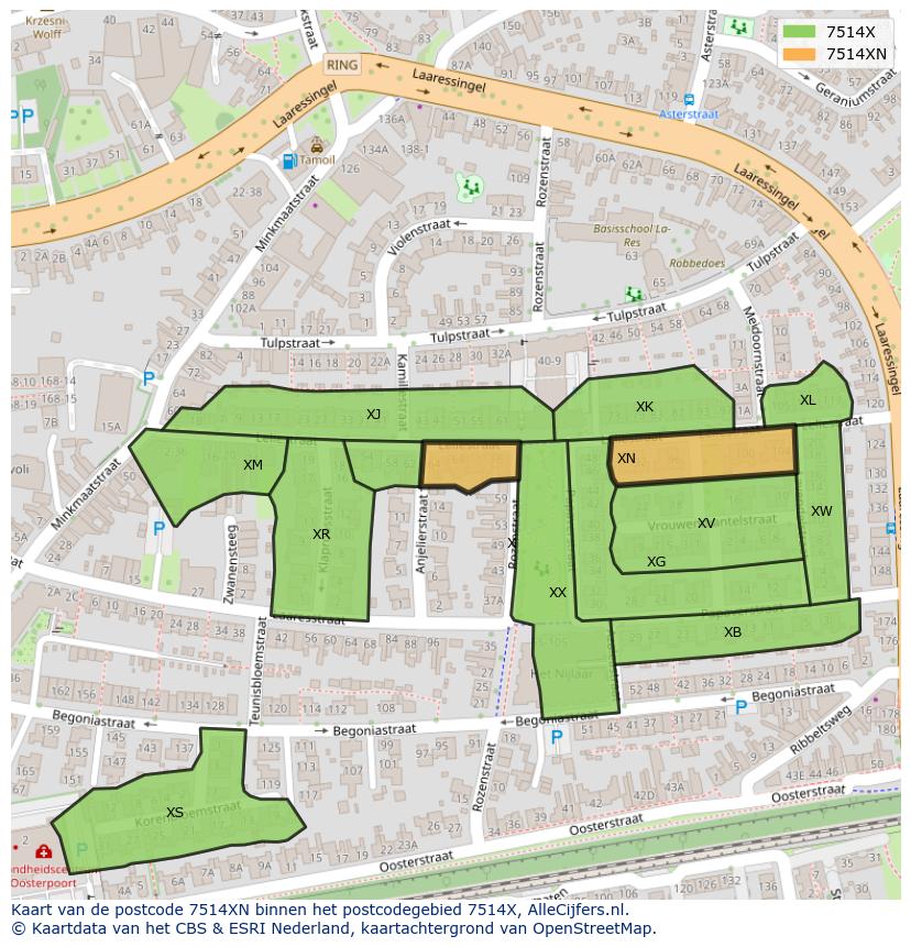 Afbeelding van het postcodegebied 7514 XN op de kaart.