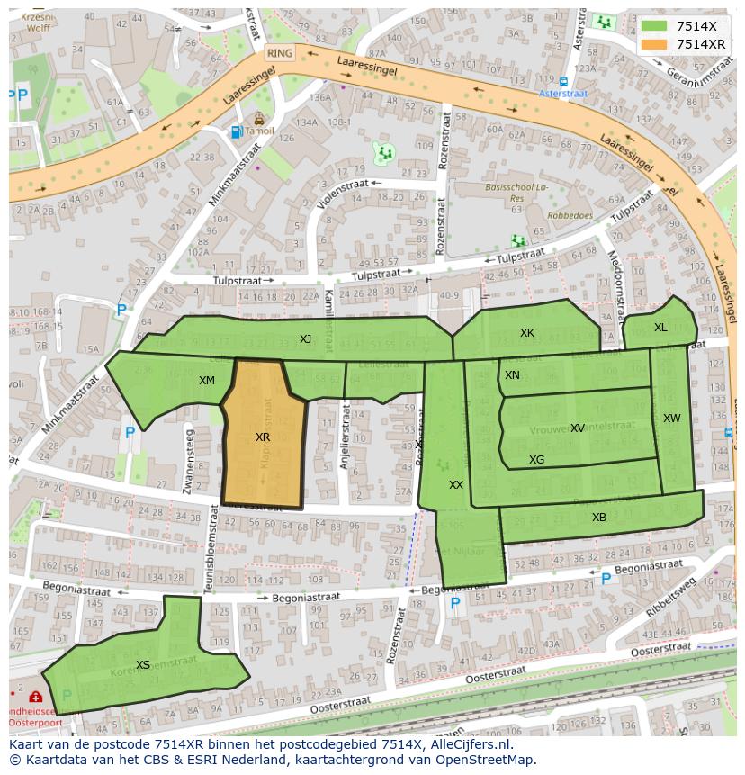Afbeelding van het postcodegebied 7514 XR op de kaart.