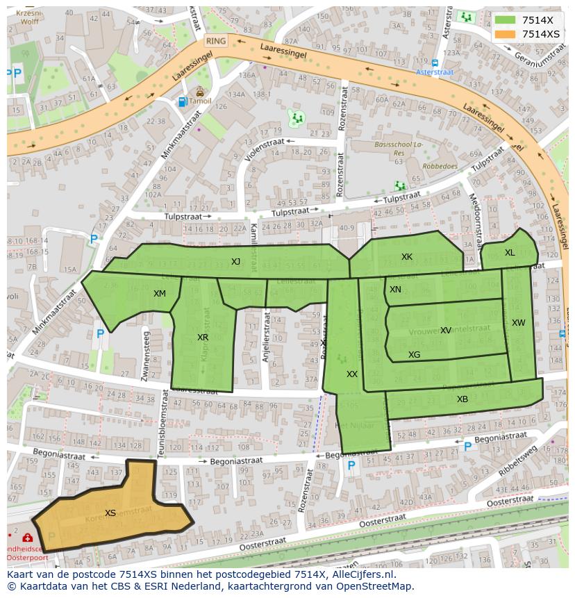 Afbeelding van het postcodegebied 7514 XS op de kaart.