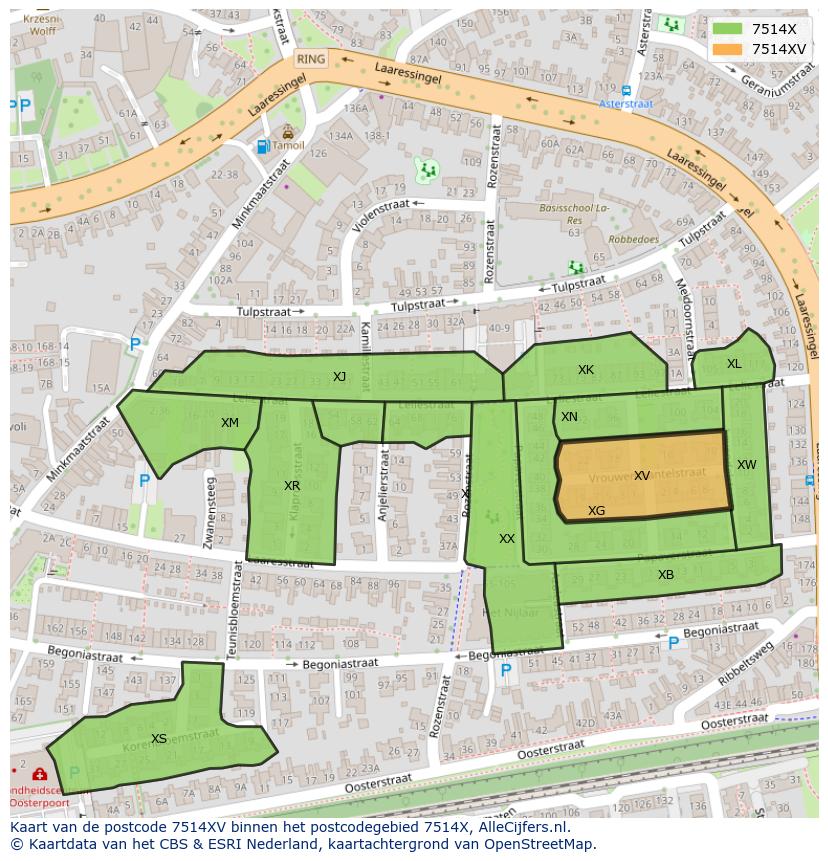 Afbeelding van het postcodegebied 7514 XV op de kaart.