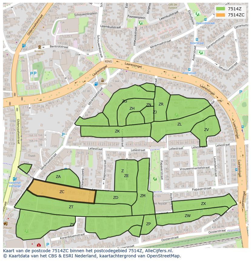 Afbeelding van het postcodegebied 7514 ZC op de kaart.