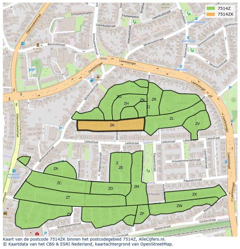 Afbeelding van het postcodegebied 7514 ZK op de kaart.