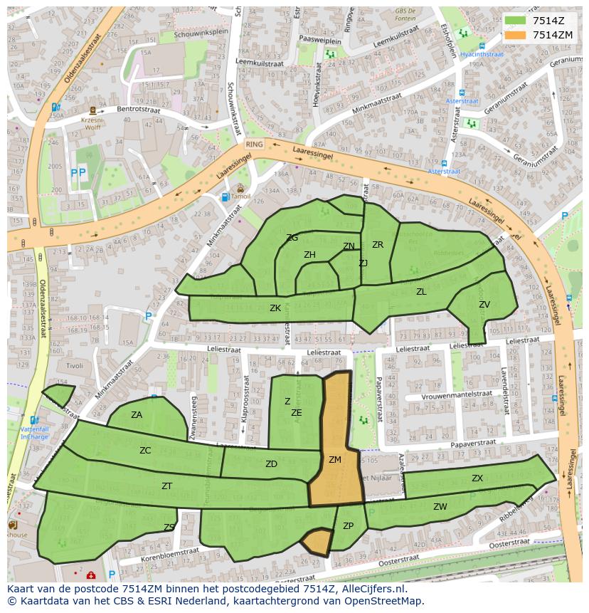 Afbeelding van het postcodegebied 7514 ZM op de kaart.