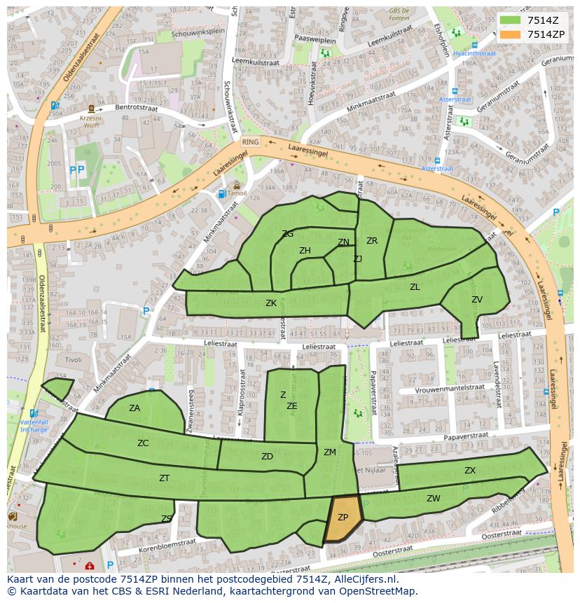 Afbeelding van het postcodegebied 7514 ZP op de kaart.