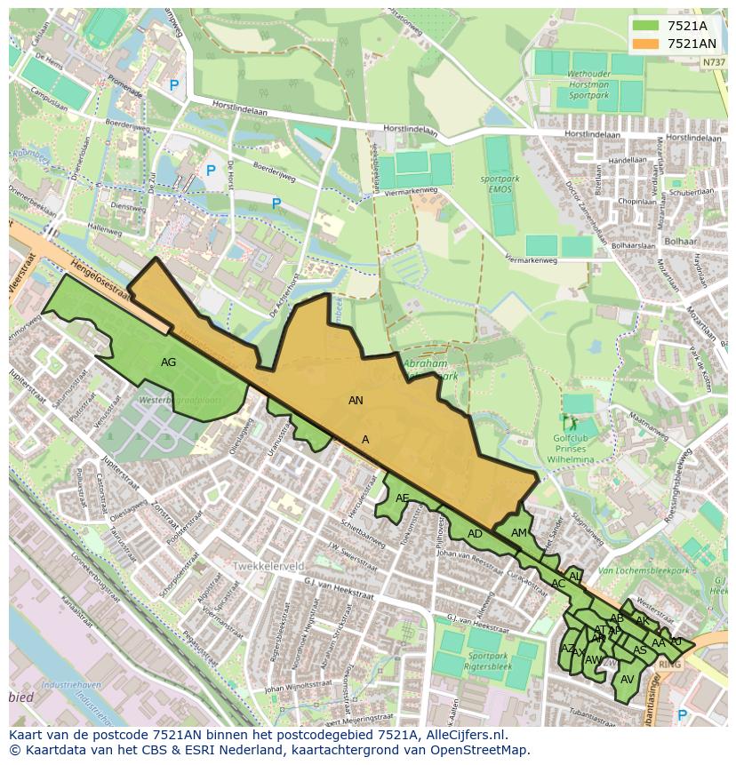 Afbeelding van het postcodegebied 7521 AN op de kaart.