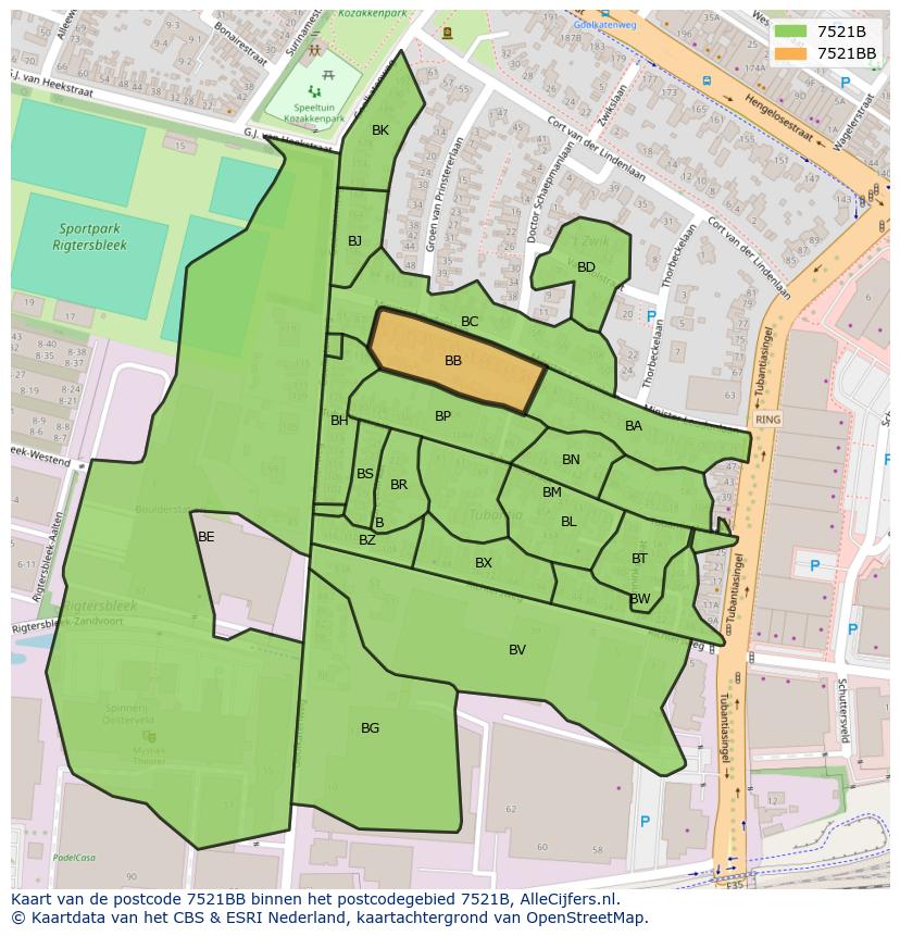 Afbeelding van het postcodegebied 7521 BB op de kaart.