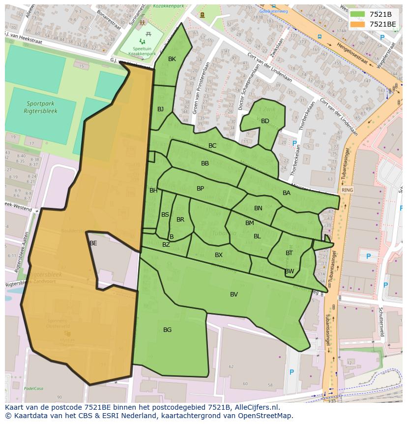 Afbeelding van het postcodegebied 7521 BE op de kaart.
