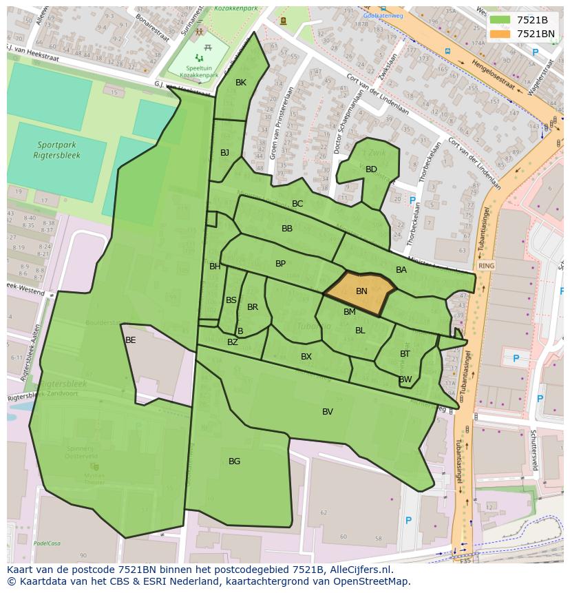 Afbeelding van het postcodegebied 7521 BN op de kaart.