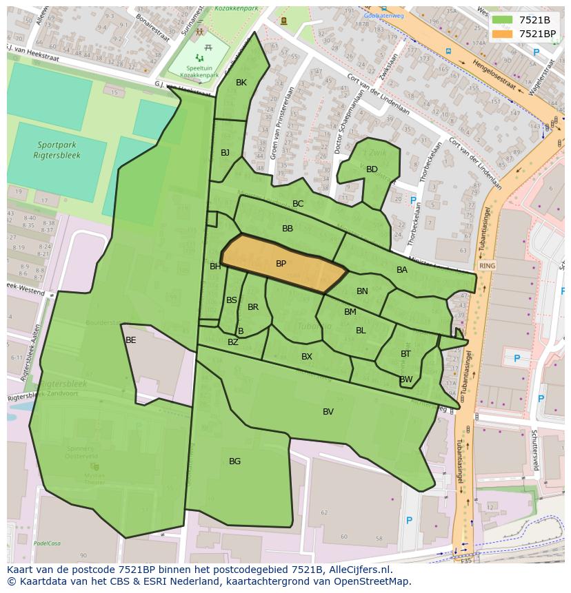 Afbeelding van het postcodegebied 7521 BP op de kaart.