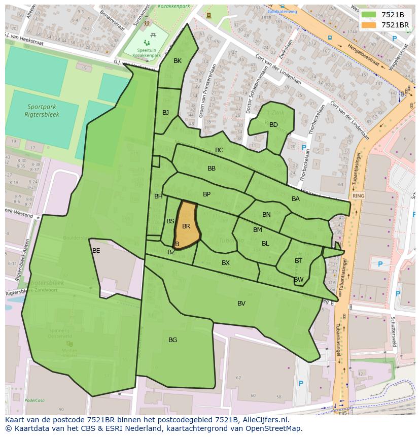 Afbeelding van het postcodegebied 7521 BR op de kaart.