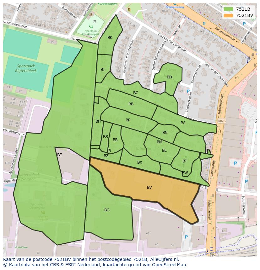 Afbeelding van het postcodegebied 7521 BV op de kaart.