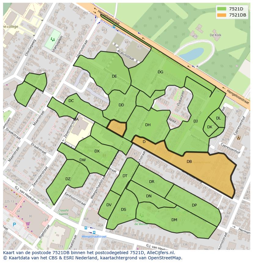 Afbeelding van het postcodegebied 7521 DB op de kaart.