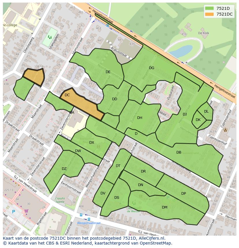 Afbeelding van het postcodegebied 7521 DC op de kaart.