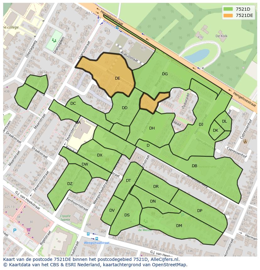 Afbeelding van het postcodegebied 7521 DE op de kaart.