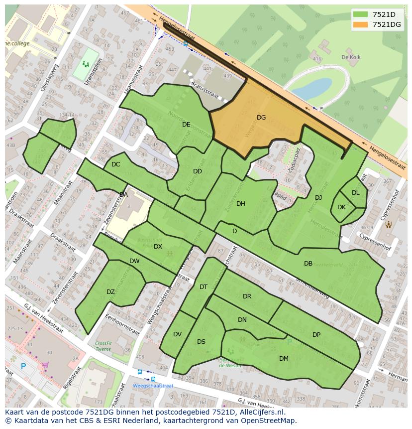 Afbeelding van het postcodegebied 7521 DG op de kaart.