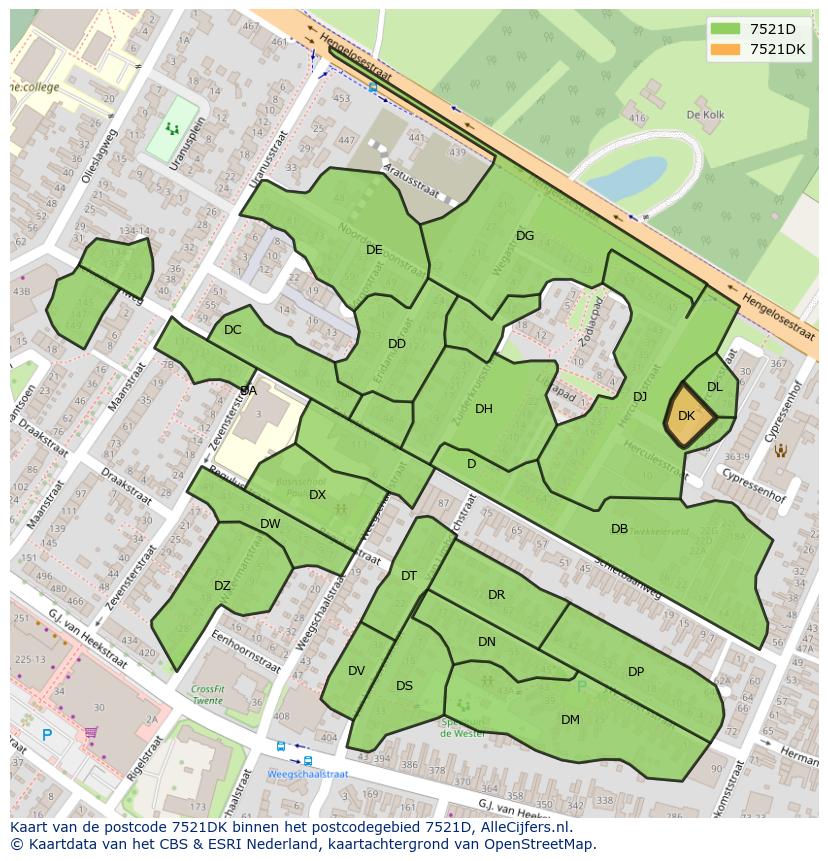 Afbeelding van het postcodegebied 7521 DK op de kaart.