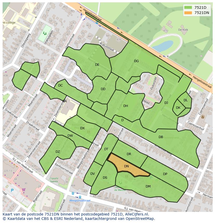 Afbeelding van het postcodegebied 7521 DN op de kaart.