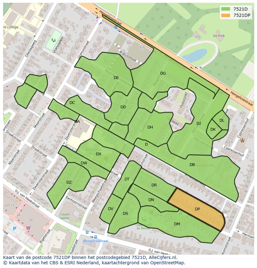 Afbeelding van het postcodegebied 7521 DP op de kaart.