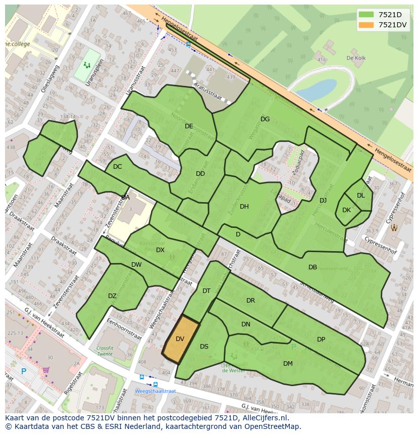 Afbeelding van het postcodegebied 7521 DV op de kaart.