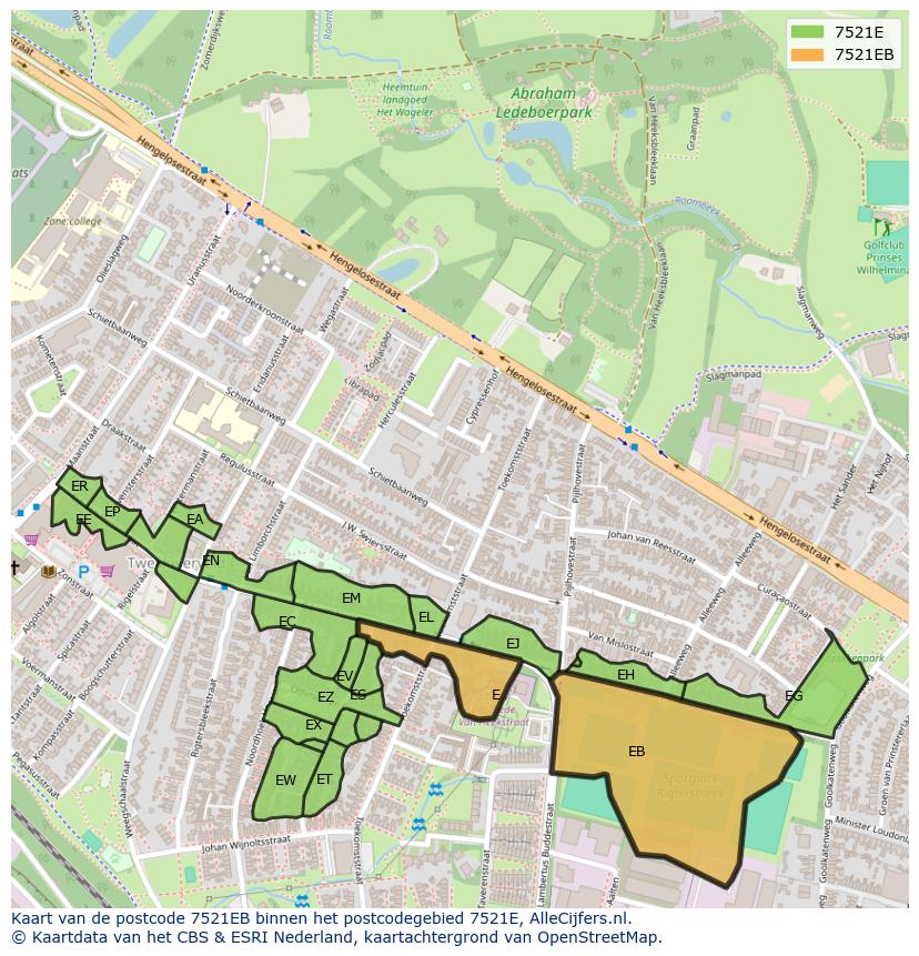 Afbeelding van het postcodegebied 7521 EB op de kaart.