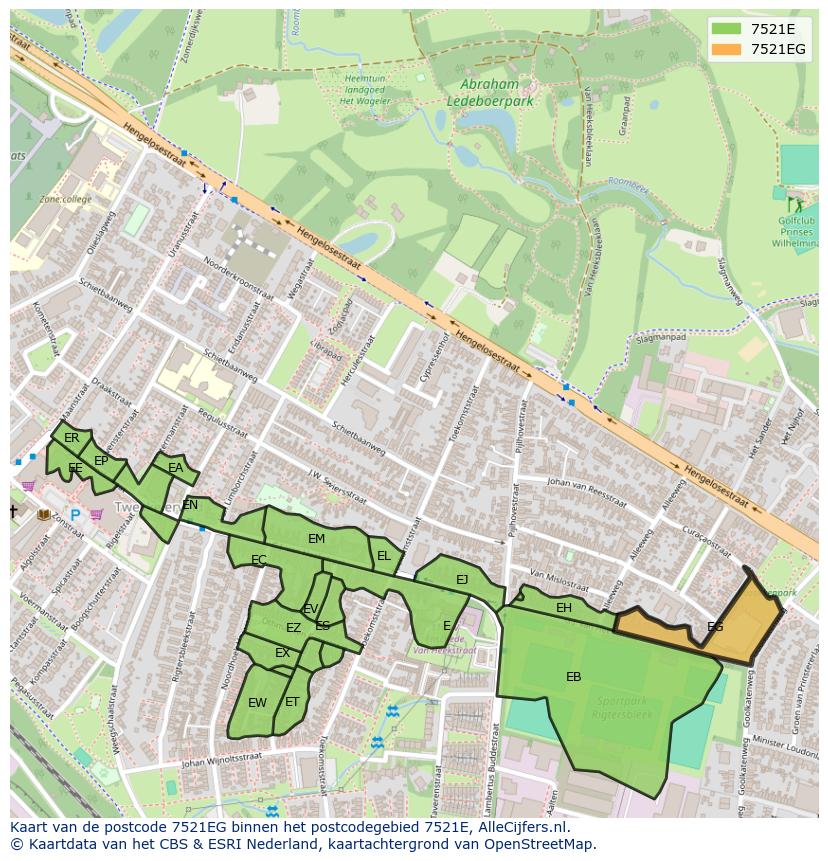 Afbeelding van het postcodegebied 7521 EG op de kaart.
