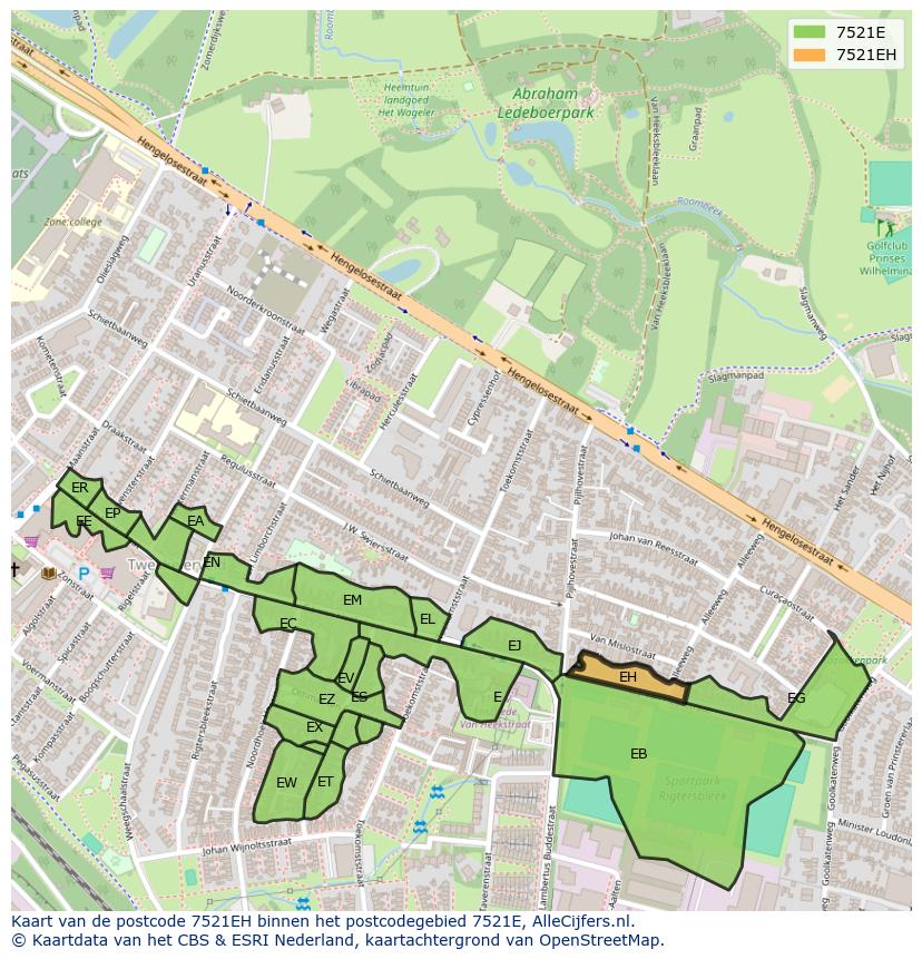 Afbeelding van het postcodegebied 7521 EH op de kaart.