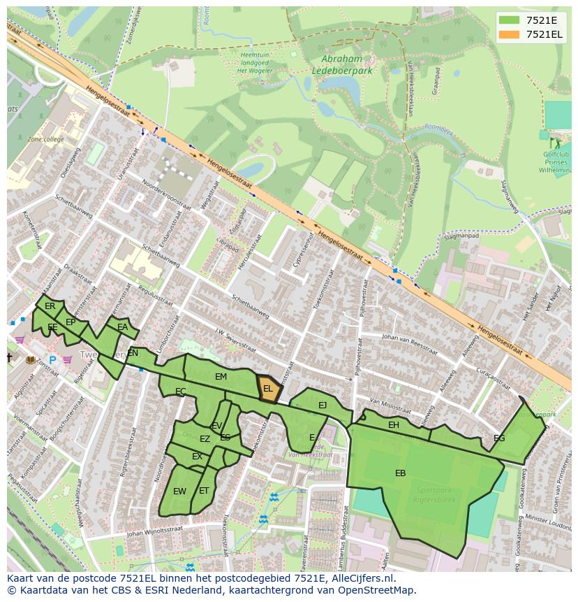 Afbeelding van het postcodegebied 7521 EL op de kaart.