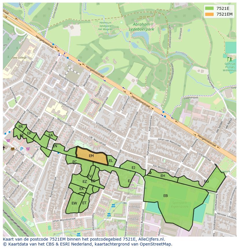 Afbeelding van het postcodegebied 7521 EM op de kaart.