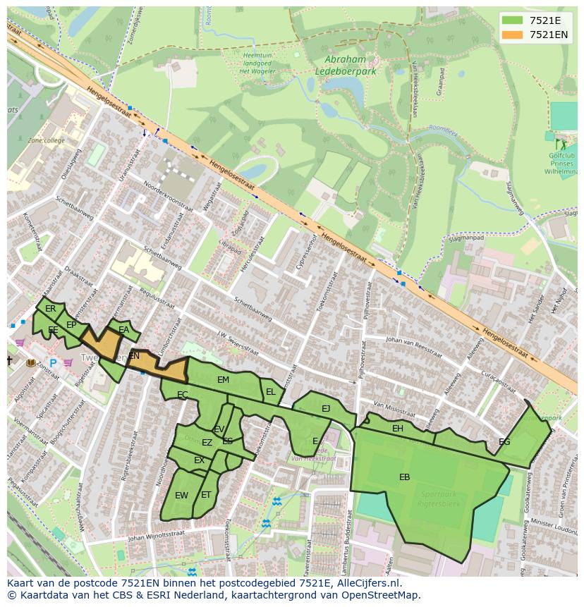 Afbeelding van het postcodegebied 7521 EN op de kaart.