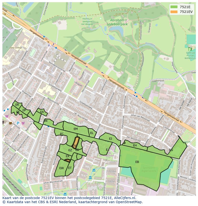 Afbeelding van het postcodegebied 7521 EV op de kaart.