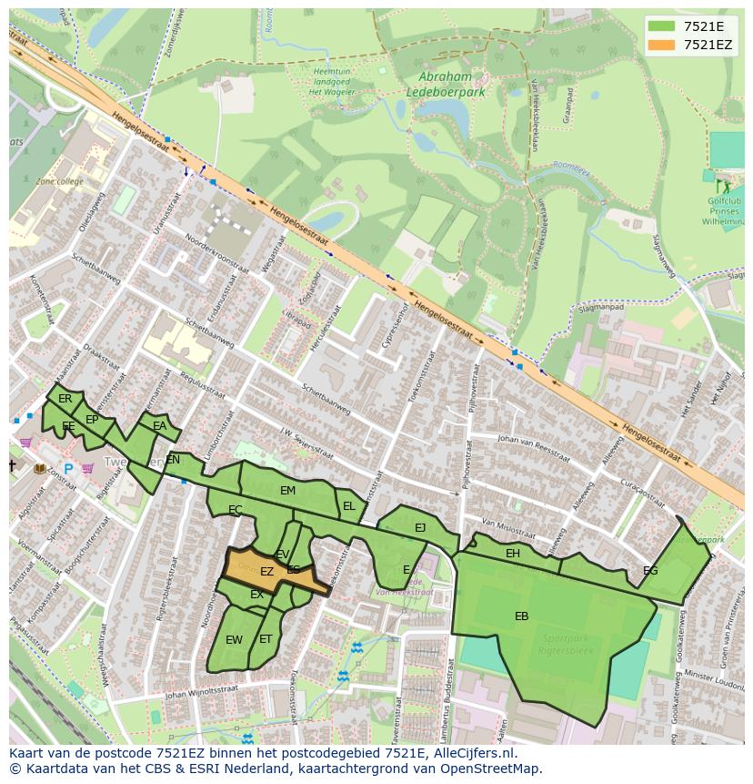 Afbeelding van het postcodegebied 7521 EZ op de kaart.
