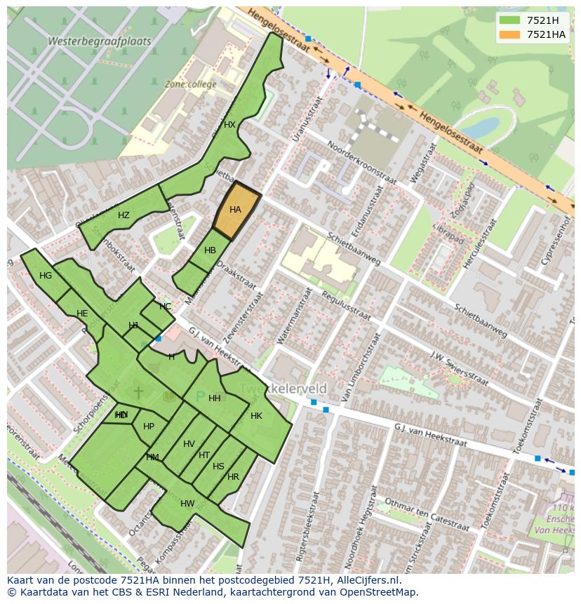Afbeelding van het postcodegebied 7521 HA op de kaart.