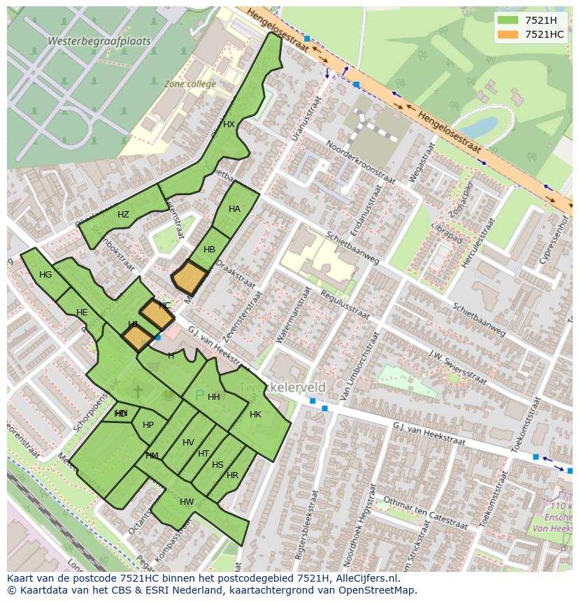 Afbeelding van het postcodegebied 7521 HC op de kaart.