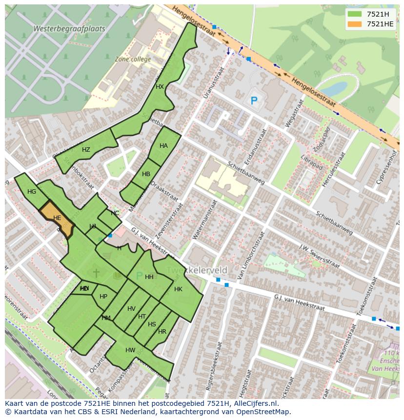 Afbeelding van het postcodegebied 7521 HE op de kaart.