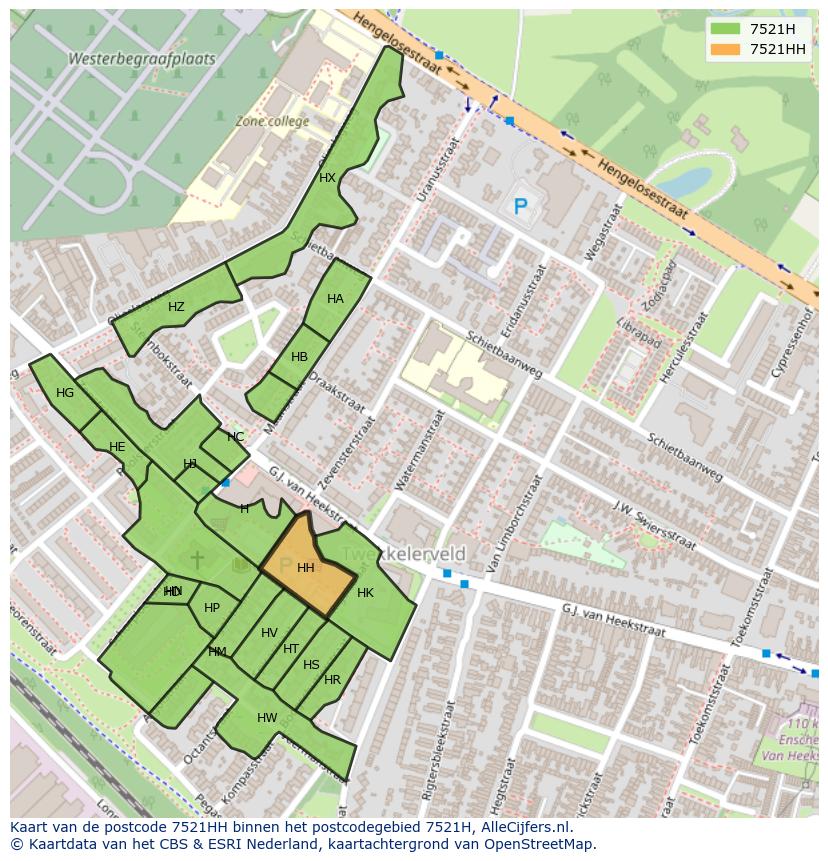 Afbeelding van het postcodegebied 7521 HH op de kaart.
