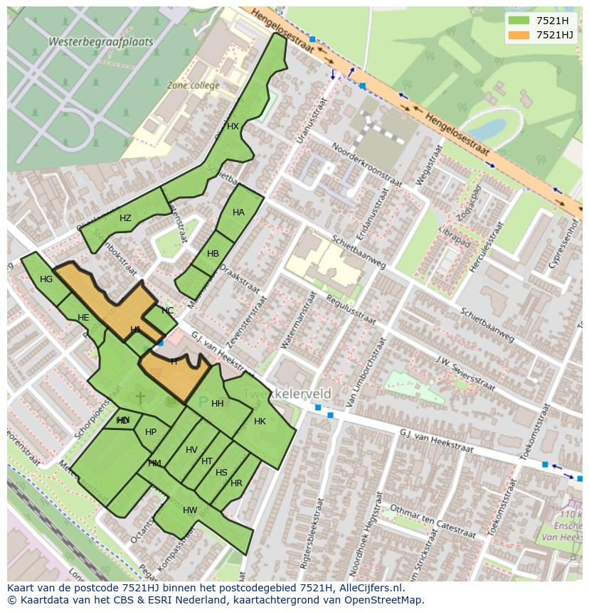 Afbeelding van het postcodegebied 7521 HJ op de kaart.