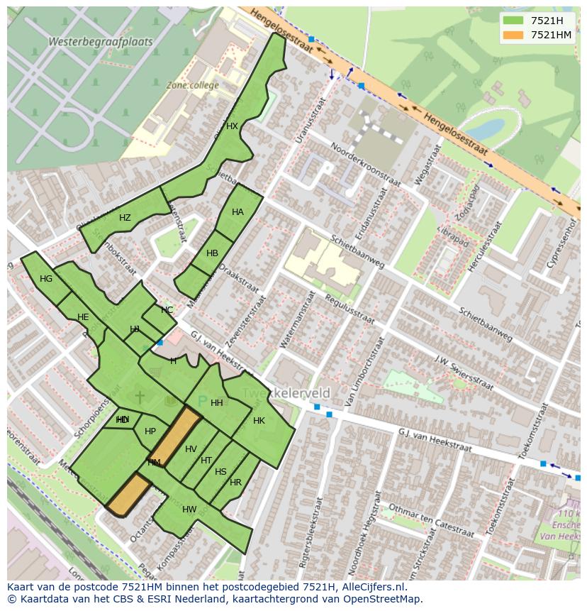 Afbeelding van het postcodegebied 7521 HM op de kaart.